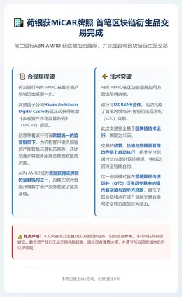 荷银获MiCAR牌照 首笔区块链衍生品交易完成