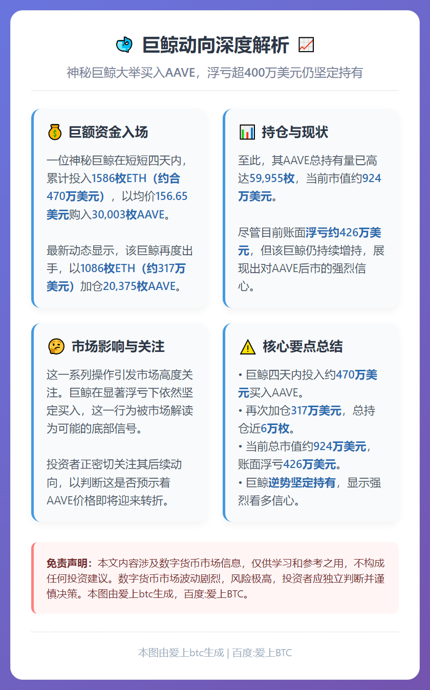 鲸鱼317万美元买入AAVE，现浮亏426万