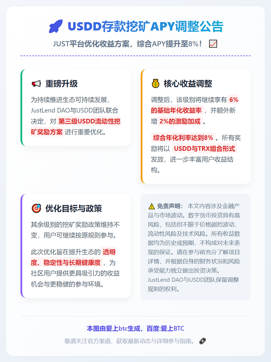 USDD存款挖矿APY调整