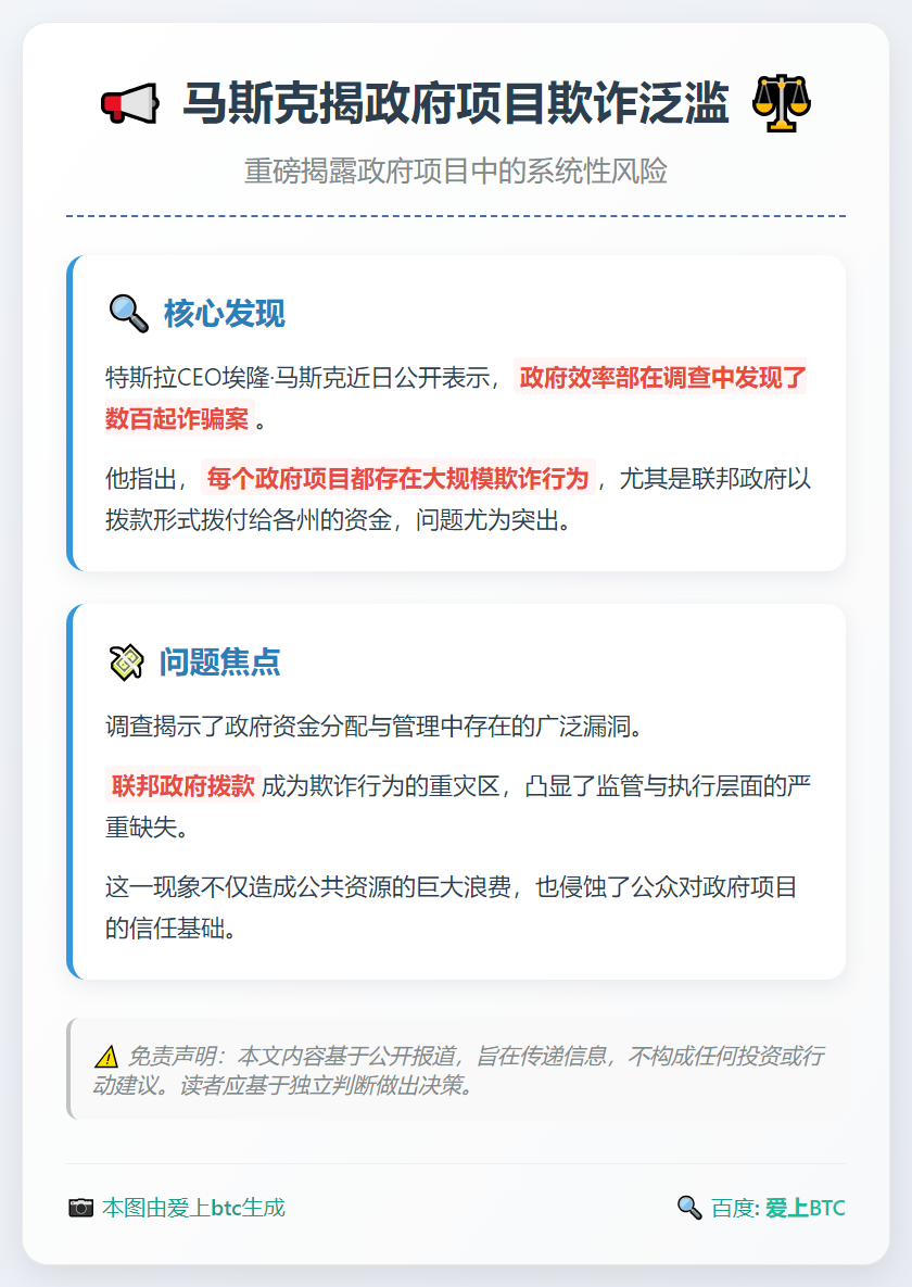 马斯克揭政府项目欺诈泛滥