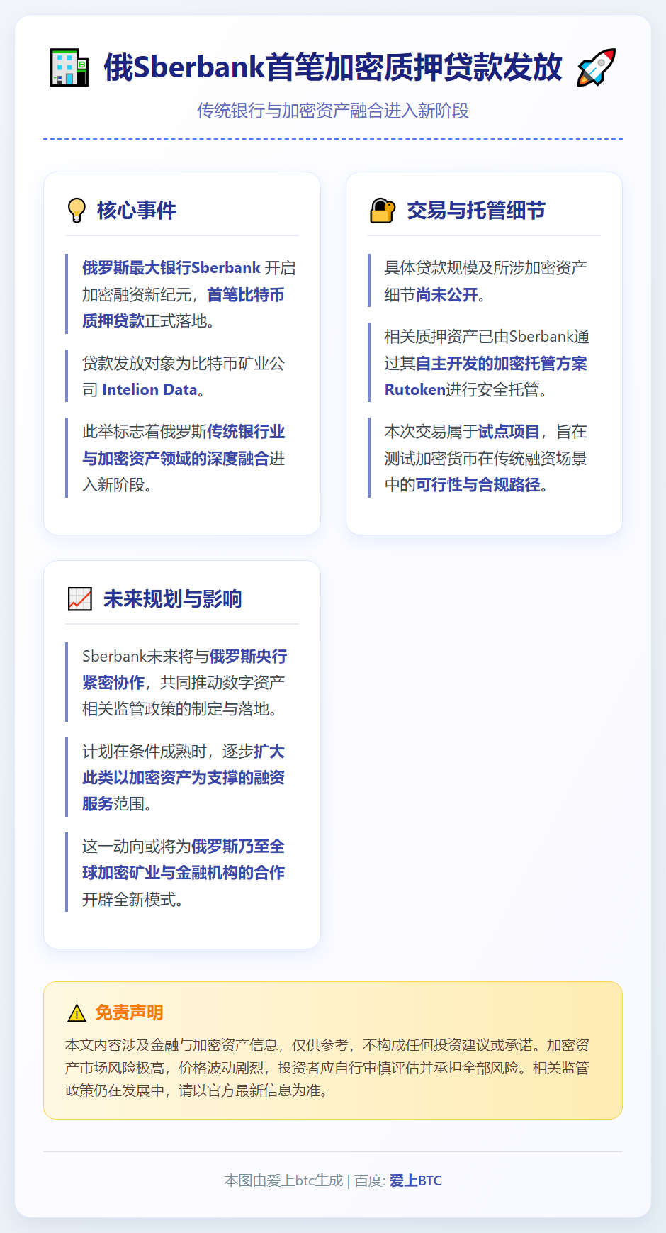 俄Sberbank首笔加密质押贷款发放