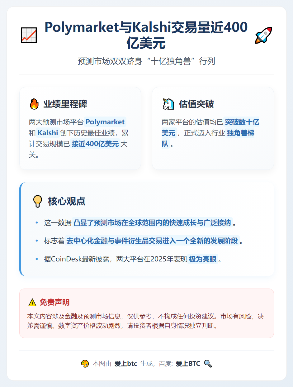 Polymarket与Kalshi交易量近400亿美元