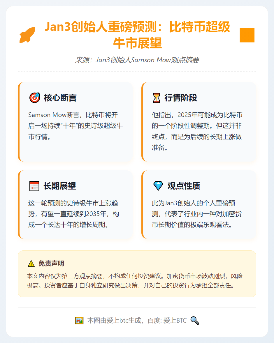 Jan3创始人：比特币牛市将延续十年