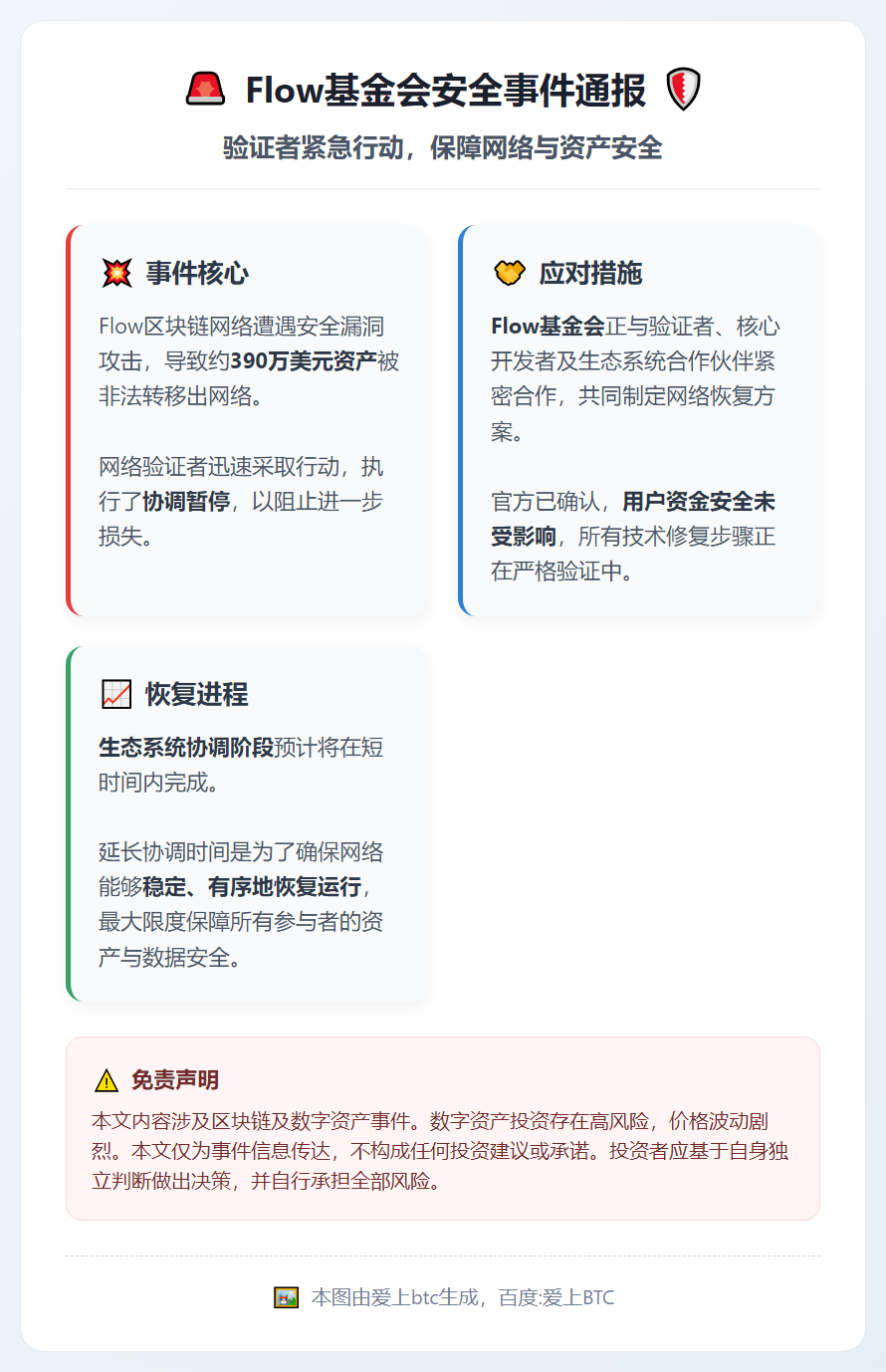Flow基金会：390万美元资产被转移，验证者紧急暂停网络