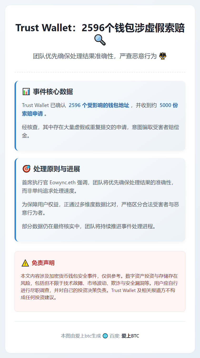 Trust Wallet：2596个钱包涉虚假索赔