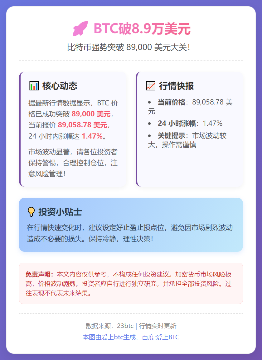 BTC破8.9万美元