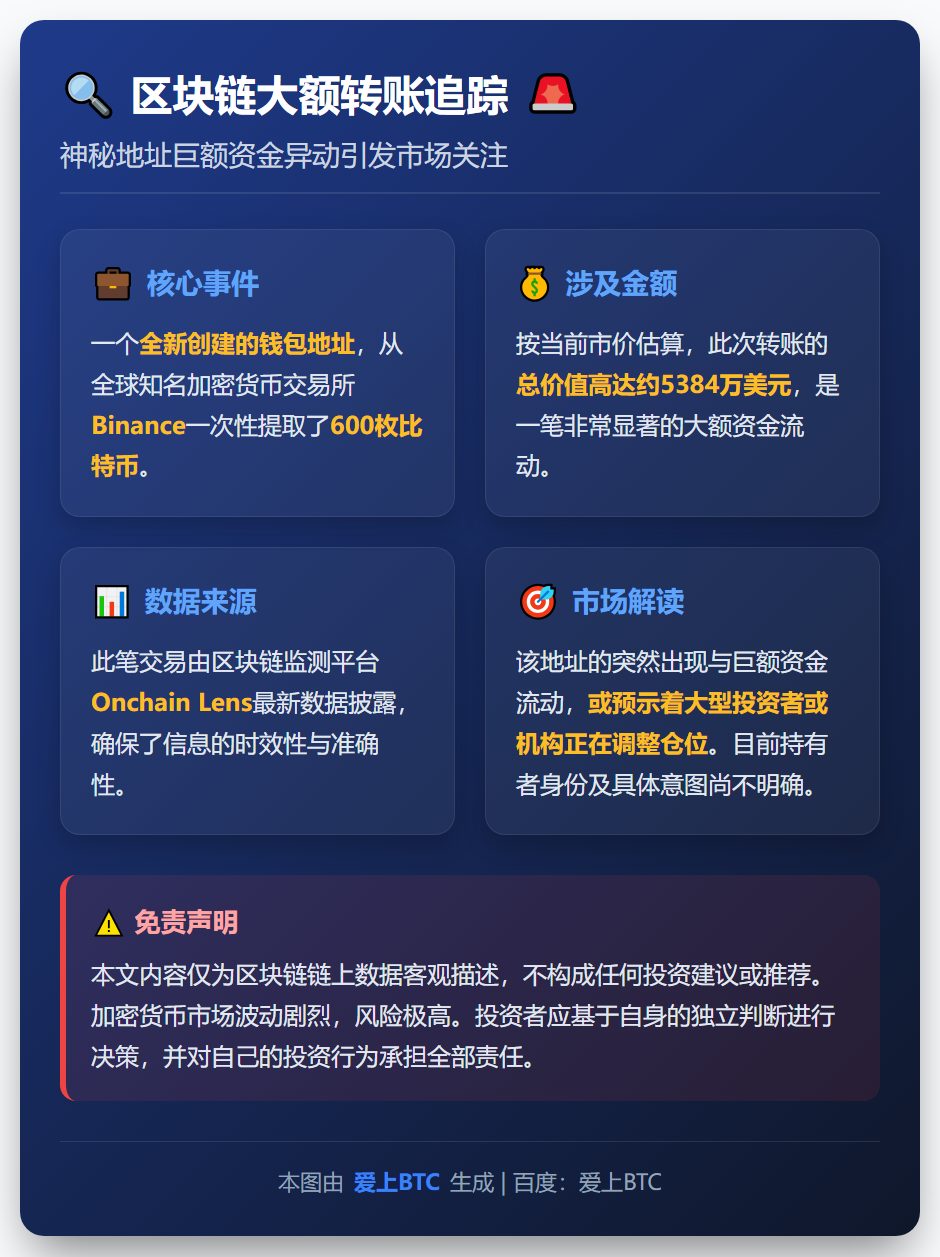 Binance转出600枚比特币，价值5384万美元