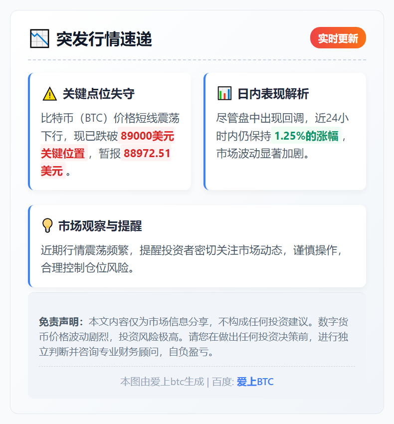 BTC跌破8.9万美元