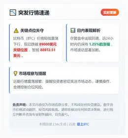 BTC跌破8.9万美元
