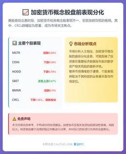 加密货币概念股盘前表现分化