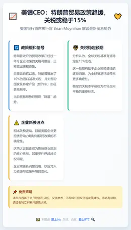 美银CEO：特朗普贸易政策趋缓，关税或稳于15%
