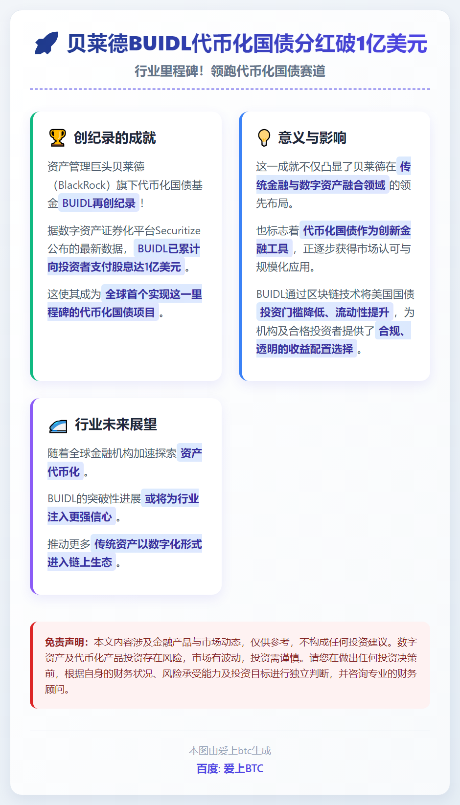 贝莱德BUIDL代币化国债分红破1亿美元