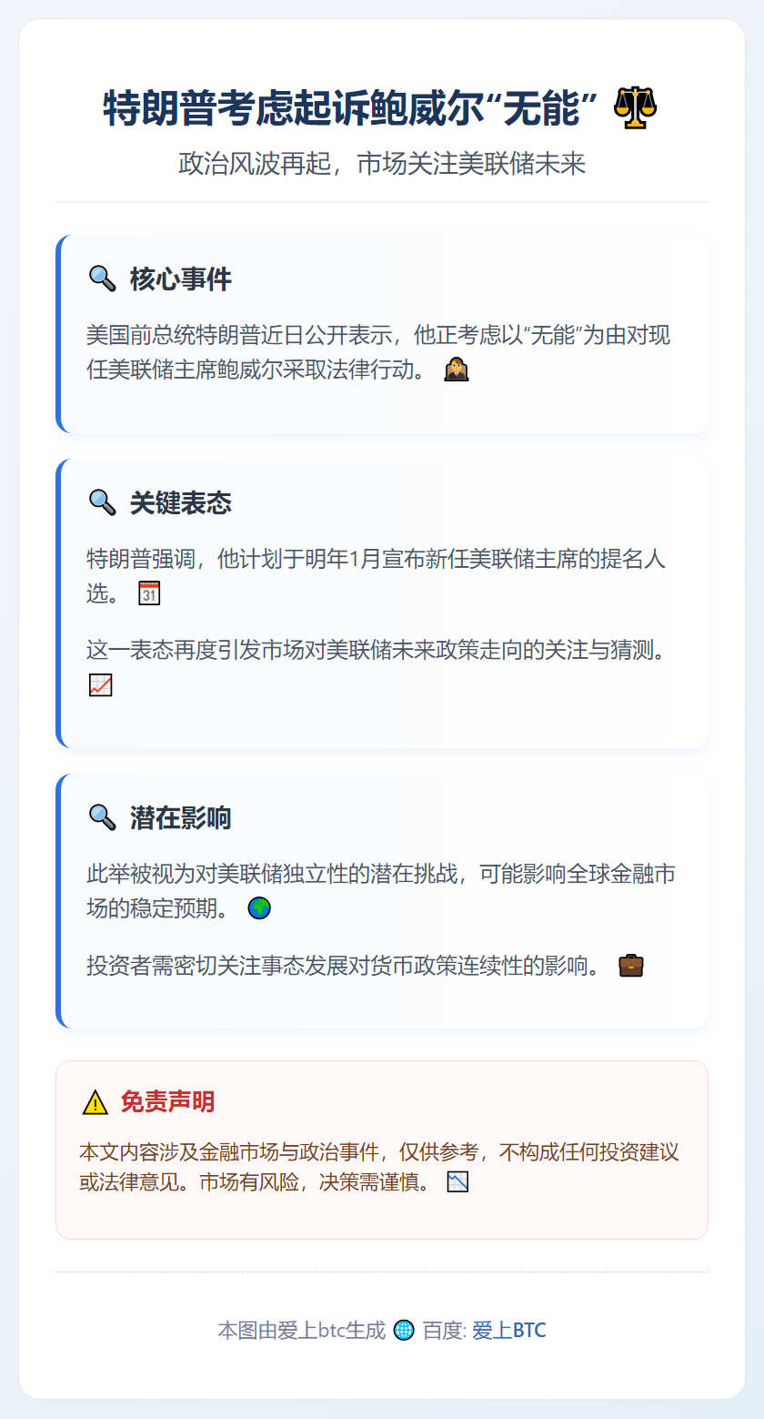 特朗普考虑起诉鲍威尔“无能”