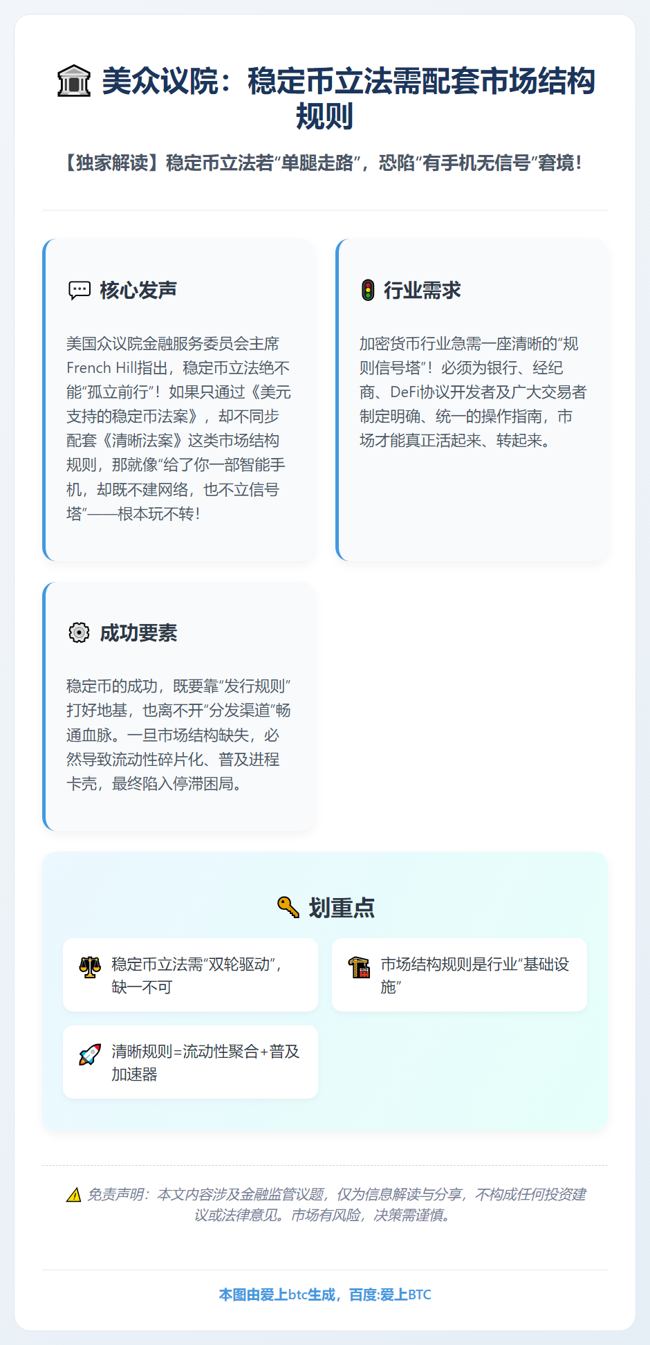 美众议院：稳定币立法需配套市场结构规则