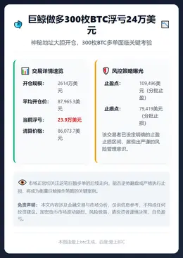 巨鲸做多300枚BTC浮亏24万美元