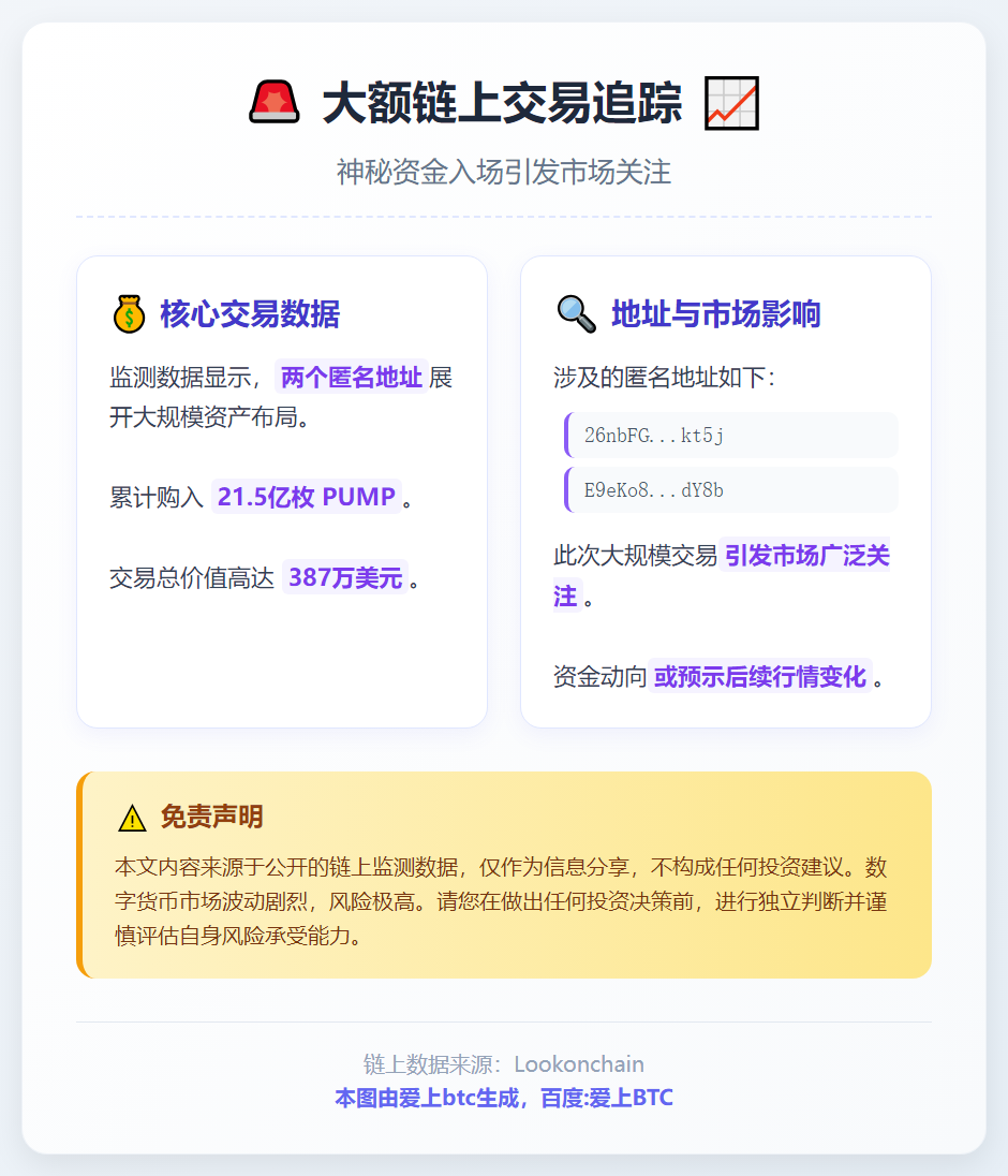 两地址买入21.5亿枚PUMP