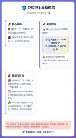 巨鲸再向币安存入11.3万枚ETH