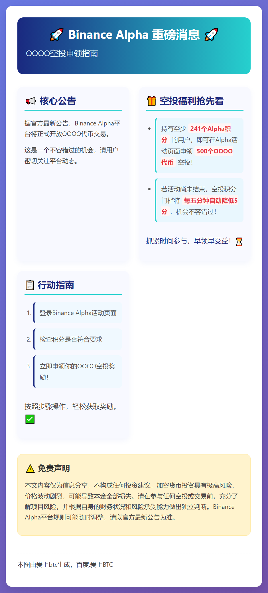 Binance Alpha：OOOO空投需241积分