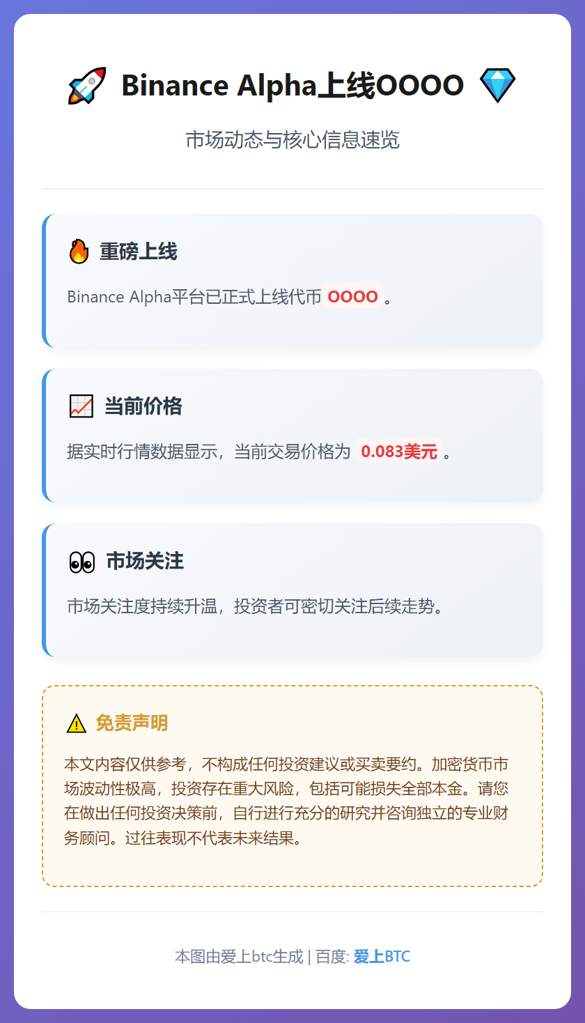 Binance Alpha上线OOOO报价0.083美元