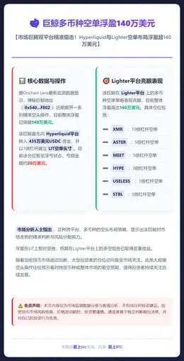 巨鲸多币种空单浮盈140万美元