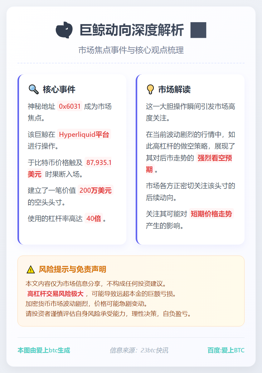 巨鲸40倍杠杆做空BTC