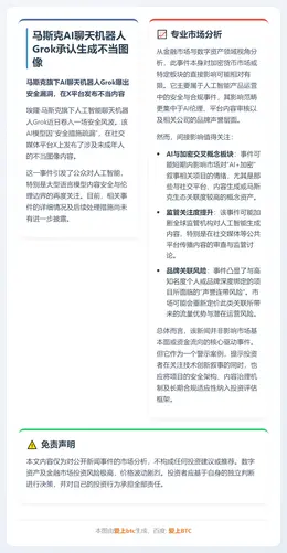 马斯克AI聊天机器人Grok承认生成不当图像