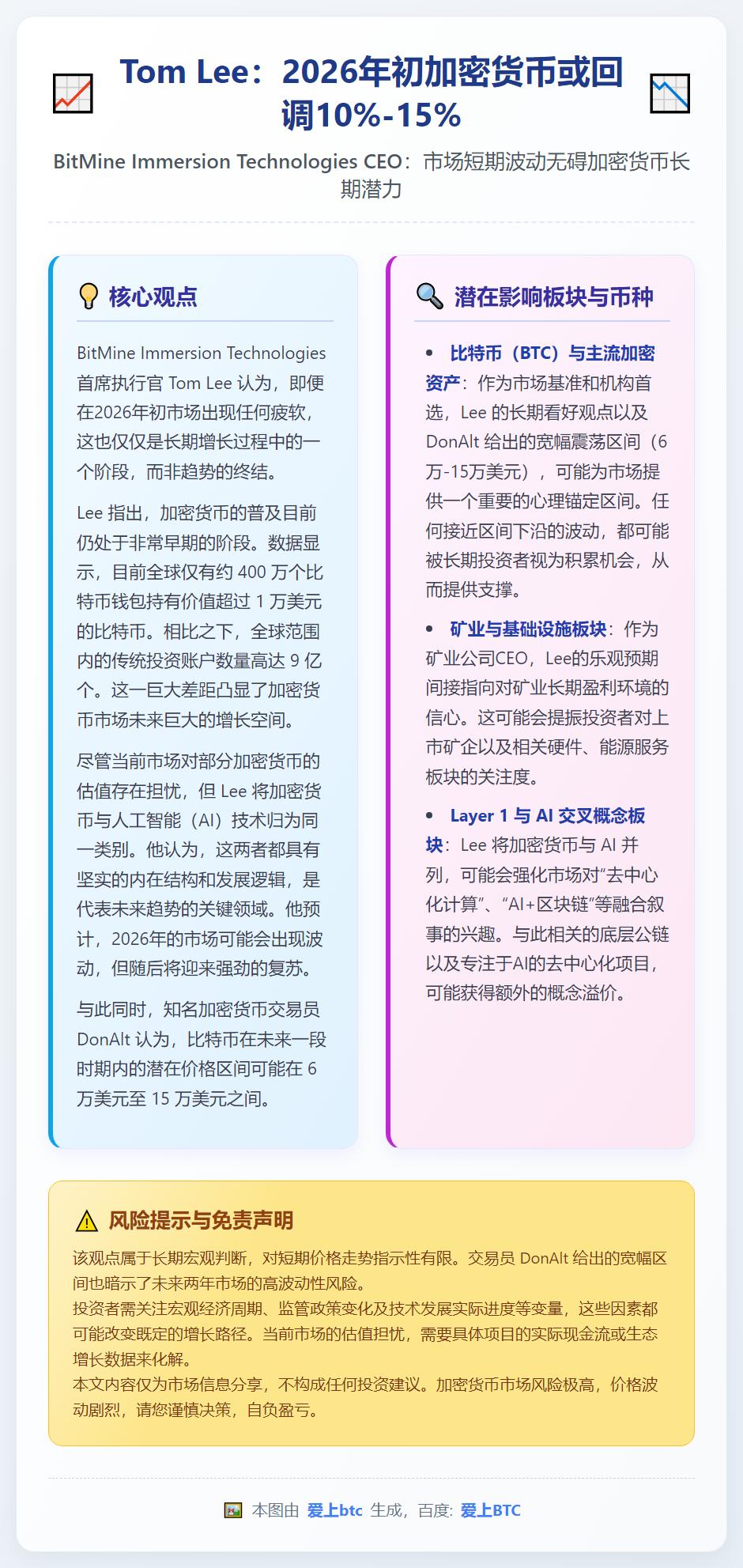 Tom Lee：2026年初加密货币或回调10%-15%