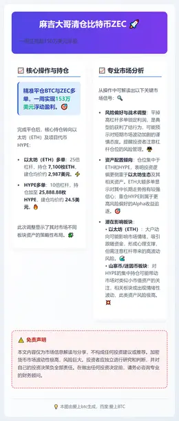 麻吉大哥清仓比特币ZEC，周赚超150万美元