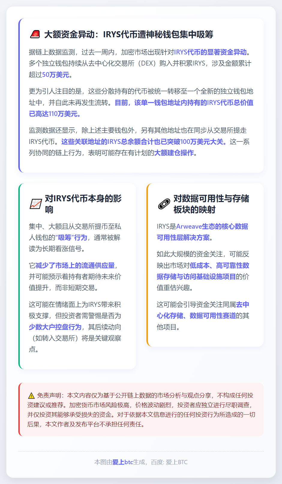 大额IRYS从CEX流入单一钱包