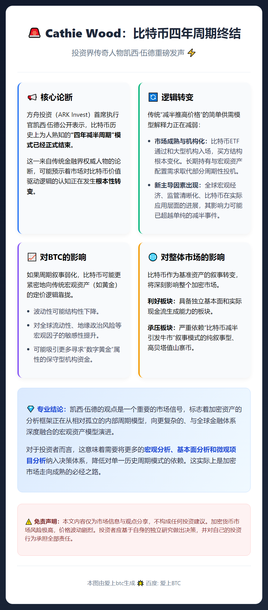 Cathie Wood：比特币四年周期终结