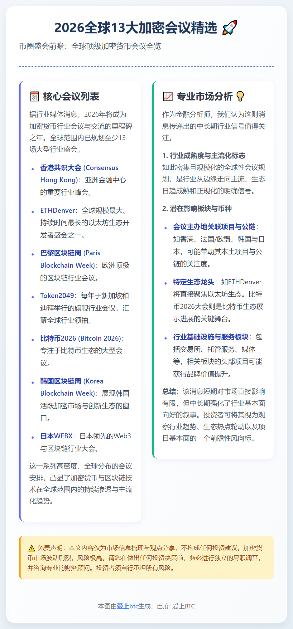 2026全球13大加密会议精选
