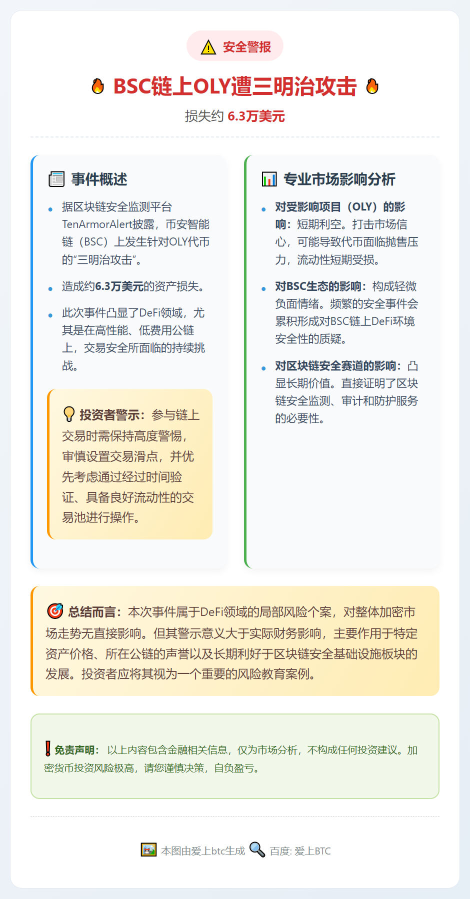 BSC上OLY遭三明治攻击 损失6.3万美元