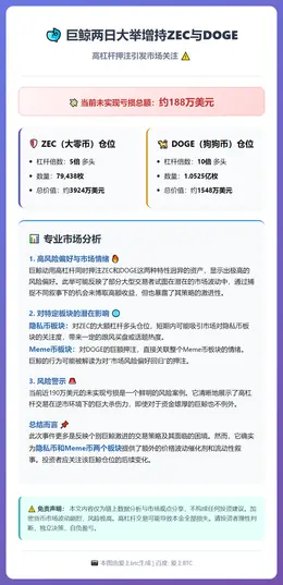 巨鲸两日大举增持ZEC与DOGE