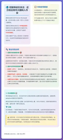 巨鲸转移999枚比特币至币安