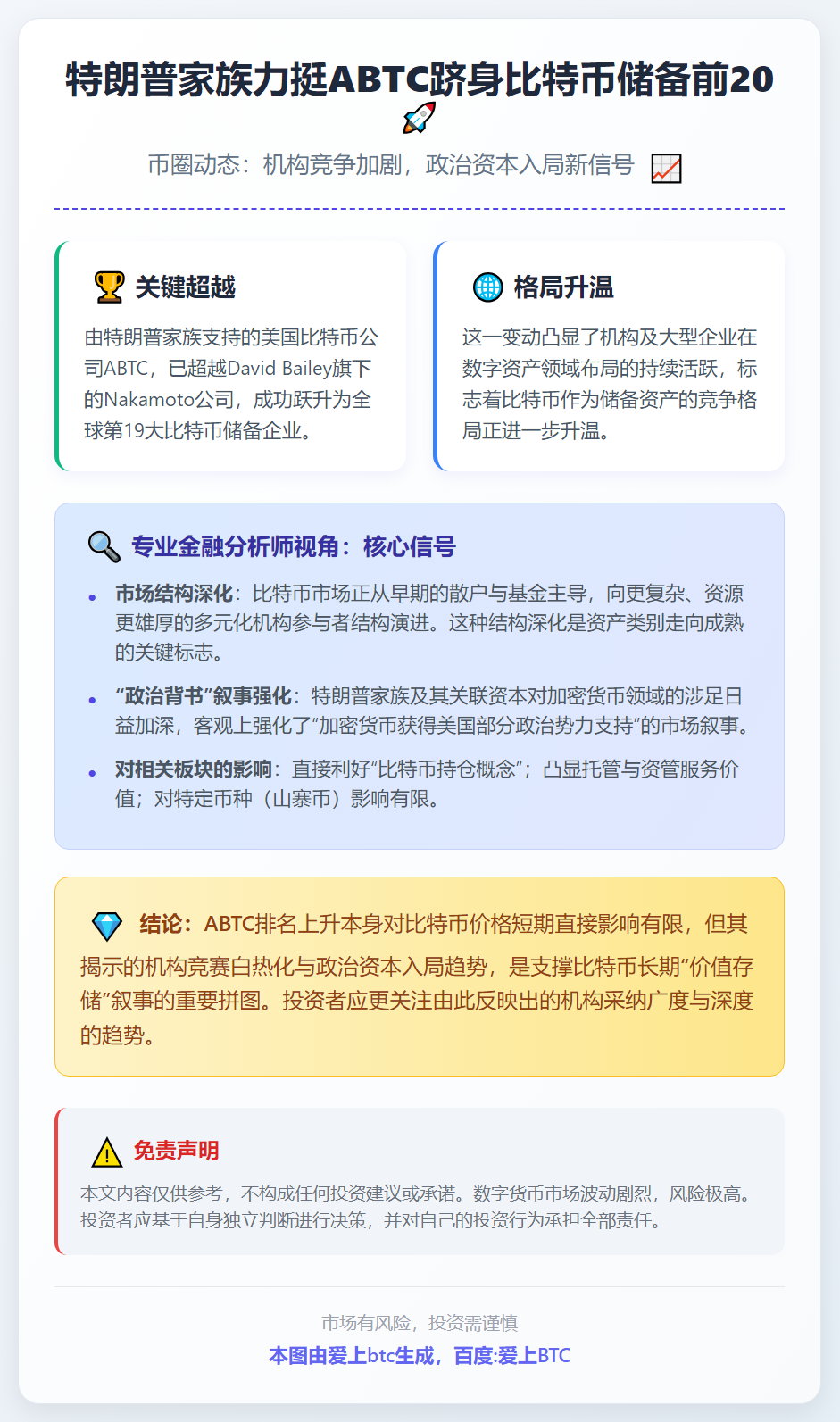 特朗普家族力挺ABTC跻身比特币储备前20
