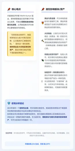 特朗普政策或加速去美元化，杰富瑞力荐黄金避险