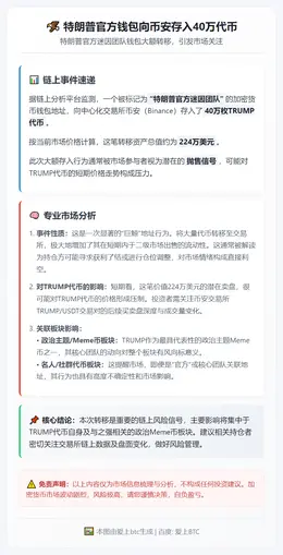 特朗普官方钱包向币安存入40万代币