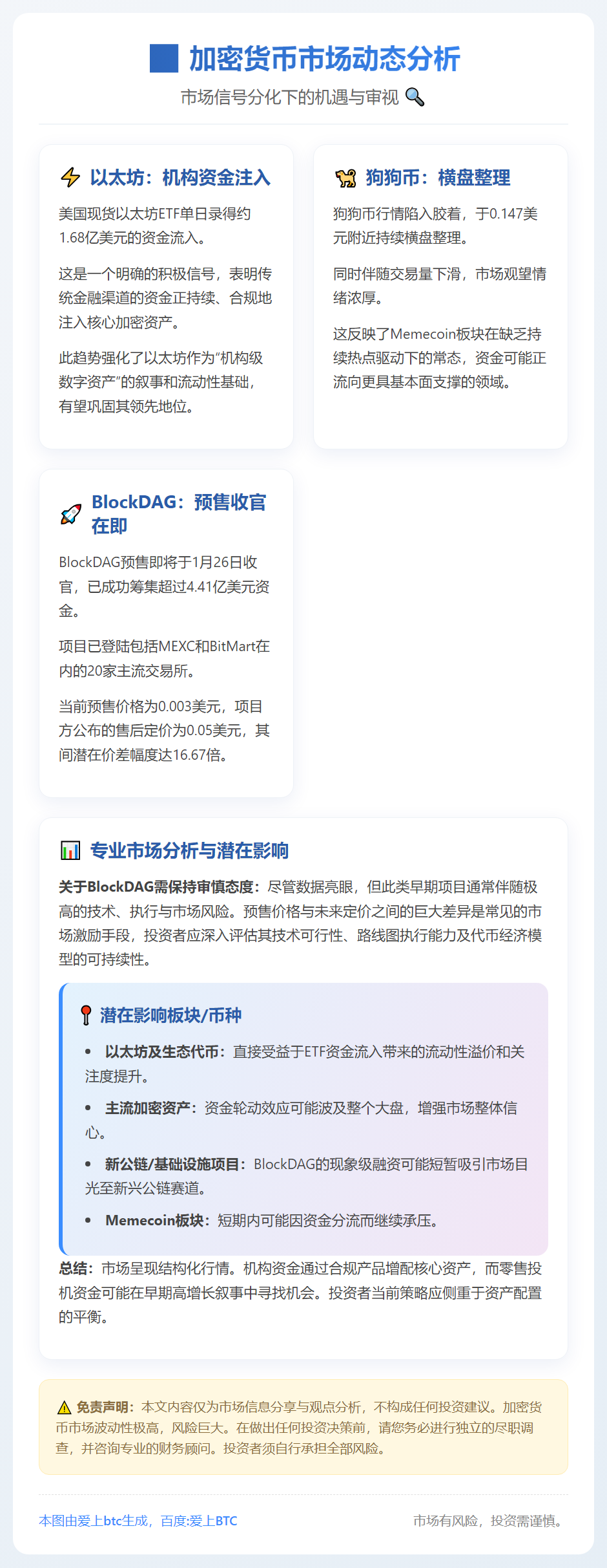 BlockDAG低价吸睛，以太坊狗狗币横盘
