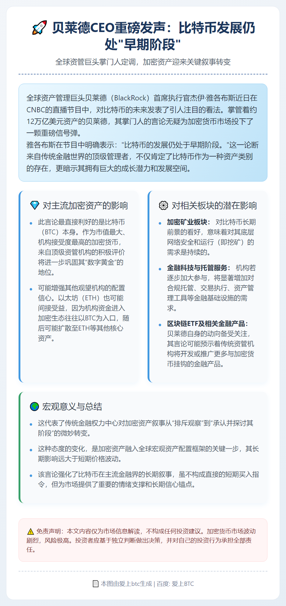 贝莱德高管：比特币尚处早期