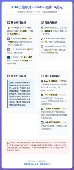 ADA价格飙升25084% 测试0.4美元