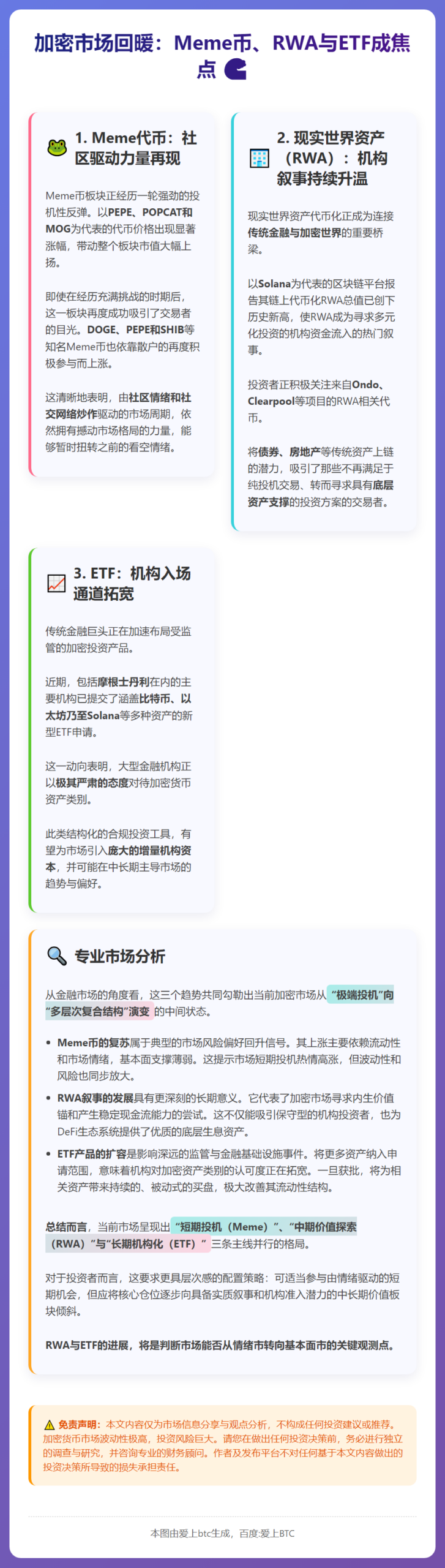加密市场回暖：Meme币、RWA与ETF成焦点