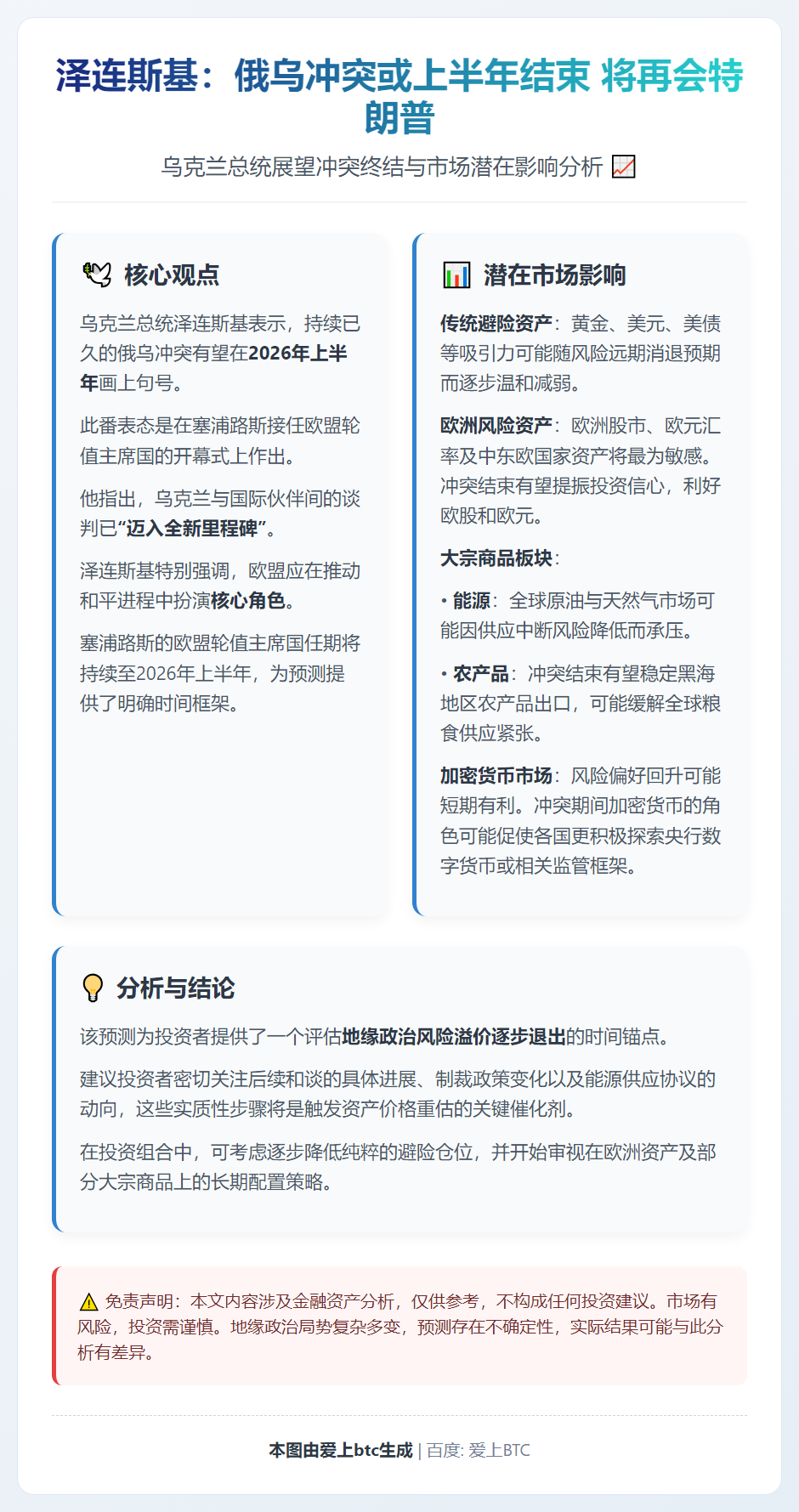 泽连斯基：俄乌冲突或上半年结束 将再会特朗普