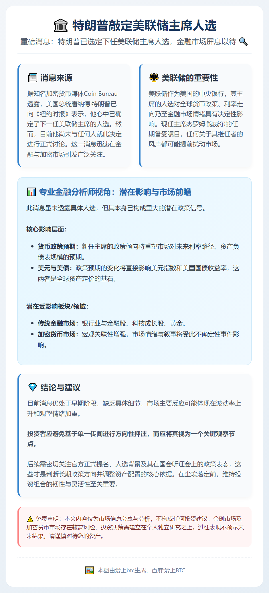 特朗普敲定美联储主席人选