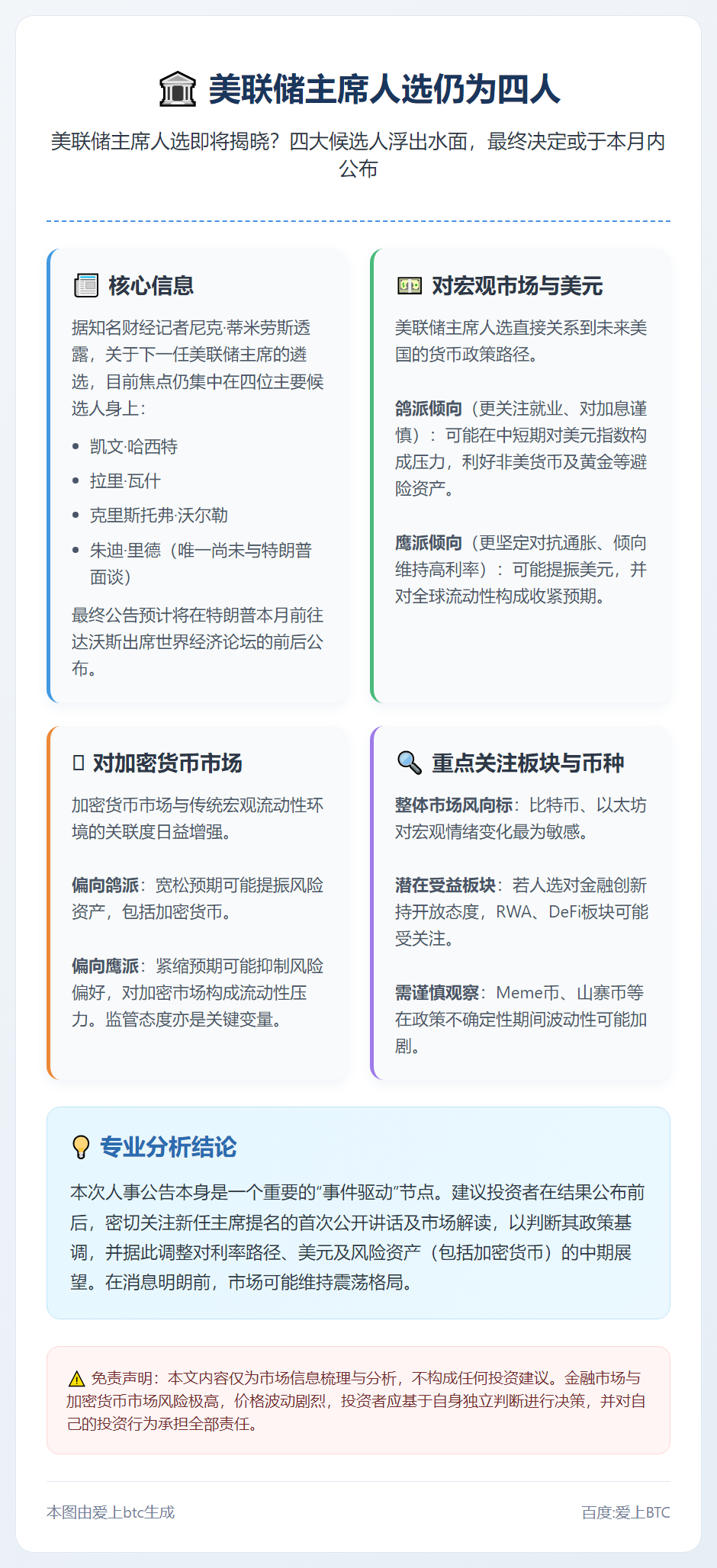美联储主席人选仍为四人