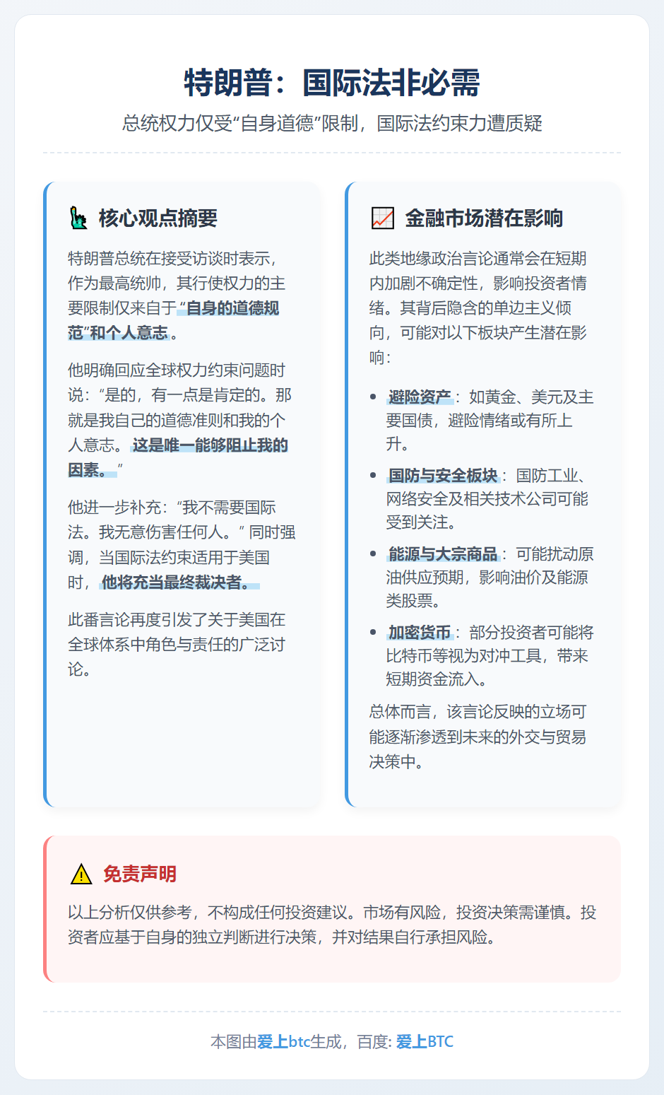 特朗普：国际法非必需