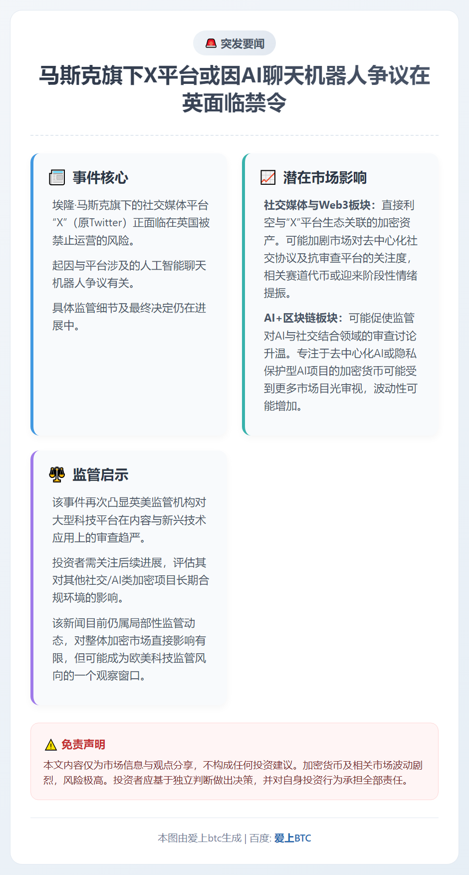 马斯克旗下X平台或因AI聊天机器人争议在英面临禁令