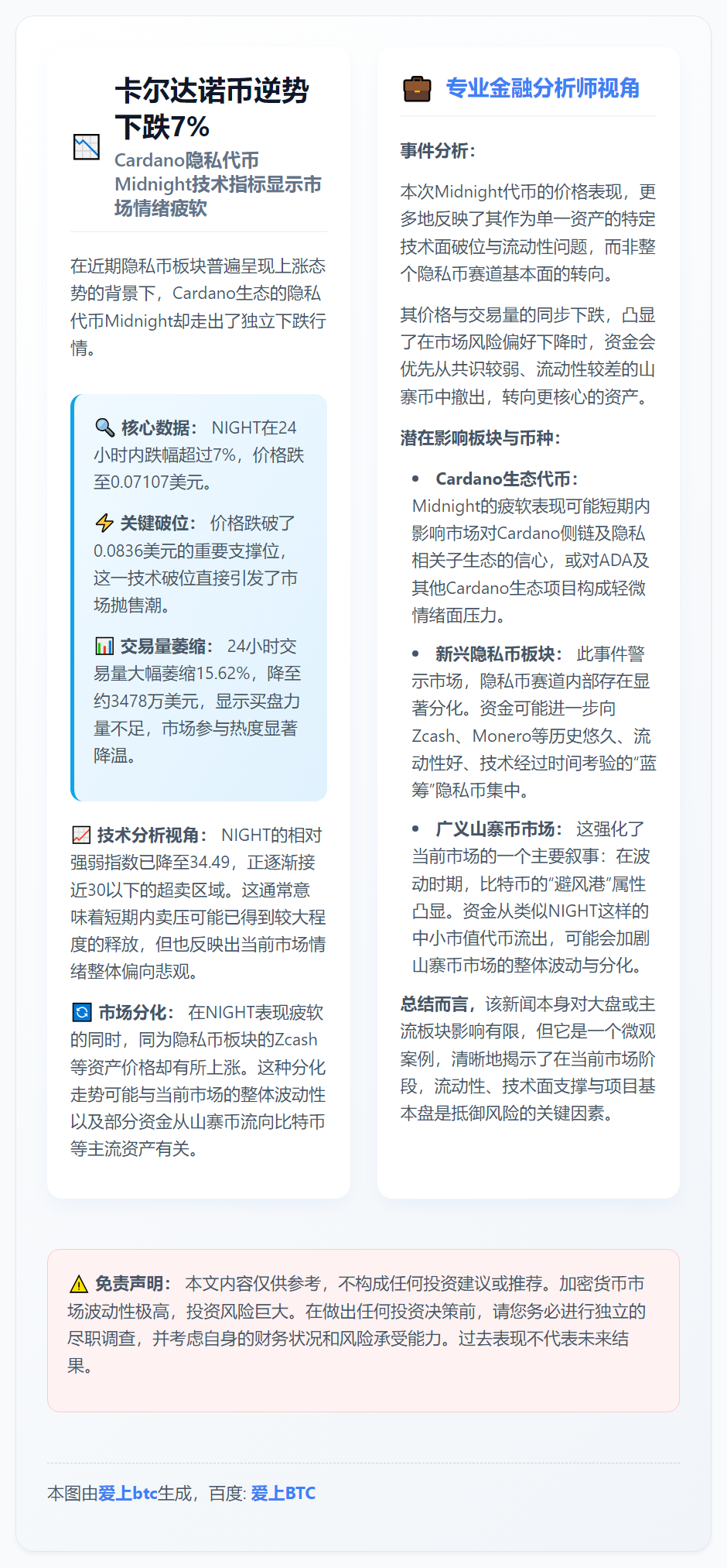卡尔达诺币逆势下跌7%