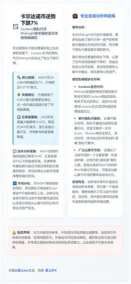 卡尔达诺币逆势下跌7%