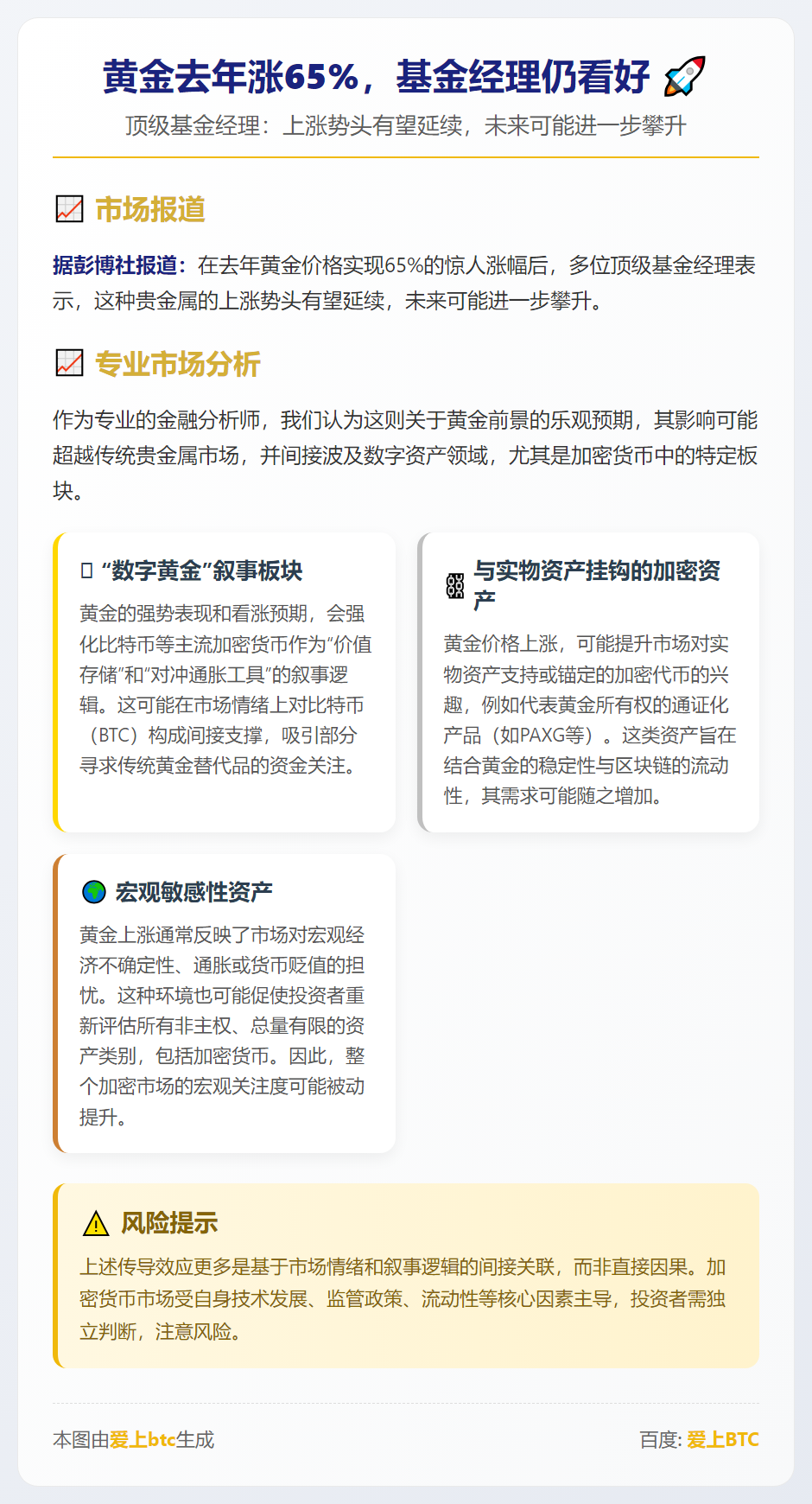 黄金去年涨65%，基金经理仍看好