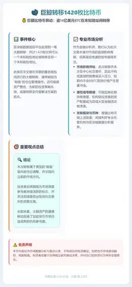 巨鲸转移1420枚比特币